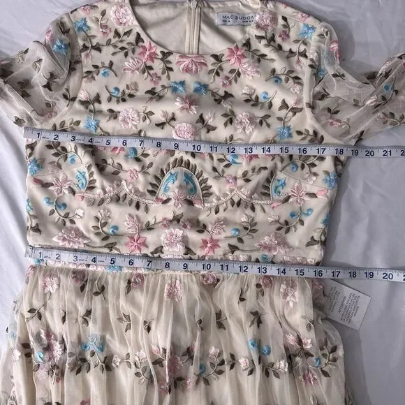 NEW Mac Duggal [‎ 10 ] 35111 Floral Embroidered Blouson Sleeve Gown Ivory Long - Picture 4 of 16